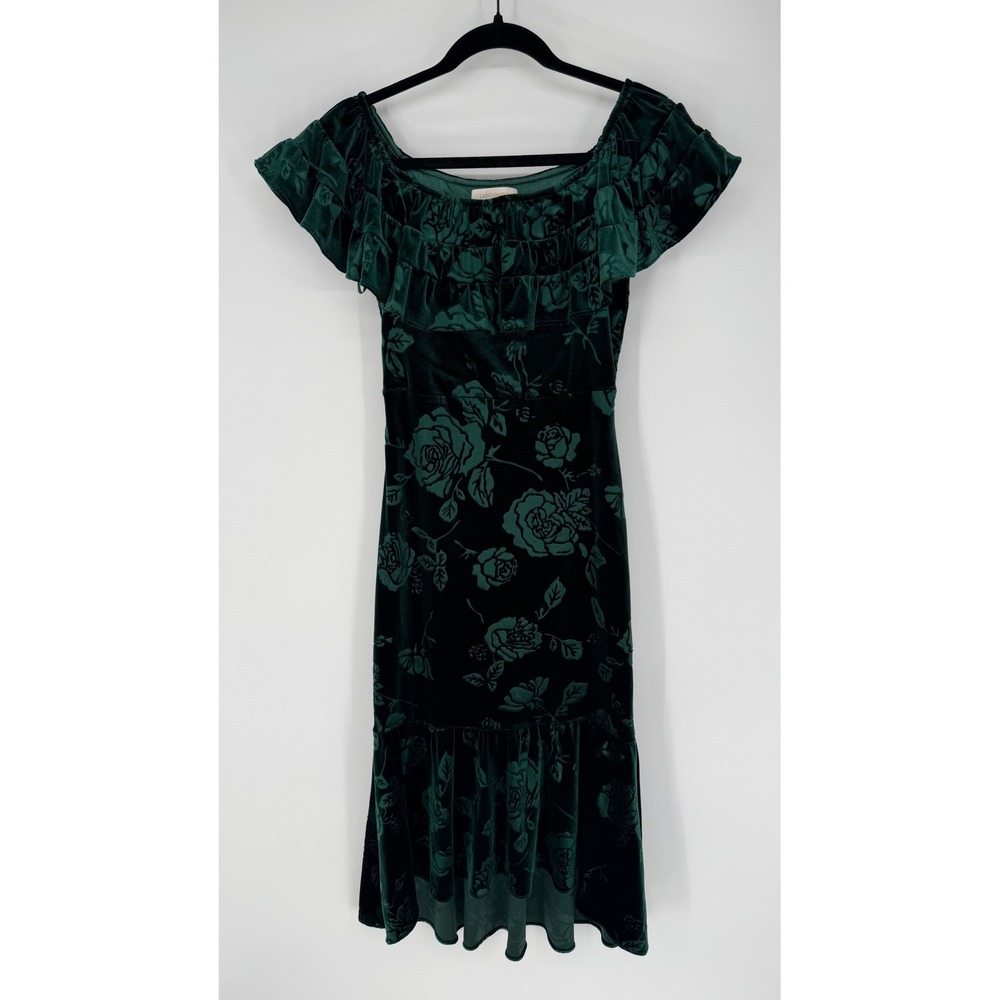 LAIT COLLECTION ELARA OFF-SHOULDER ASYMMETRICAL MERMAID HEM VELVET DRESS SMALL